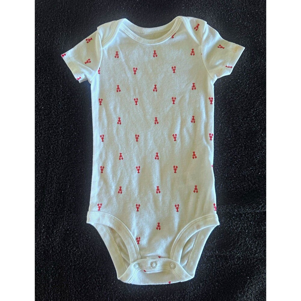 Carter's 9-12M White/Red Lobster Sea Life Print Bodysuit Short Sleeve Snap